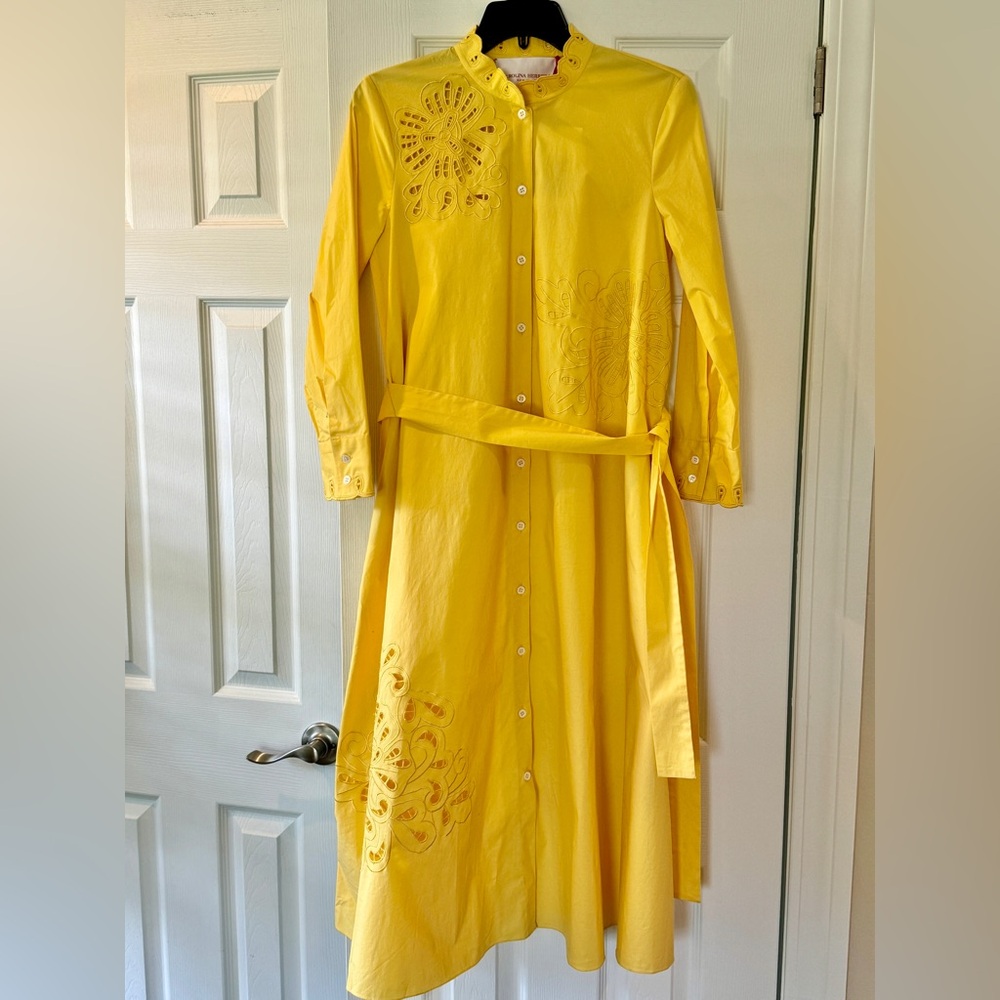 Carolina Herrera Eyelet Embroidered Midi Shirt dress NWT sz 8 - Picture 4 of 13